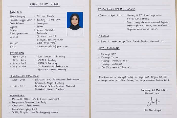 CV Lamaran Kerja Tulis Tangan