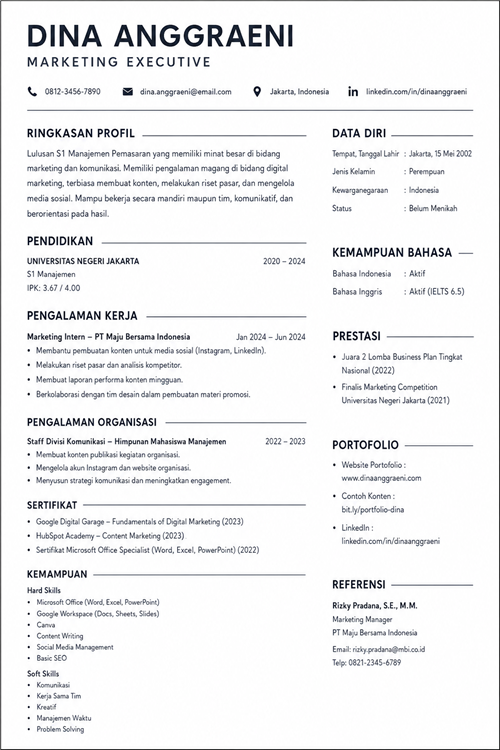 CV Lamaran Kerja untuk CV ATS Friendly