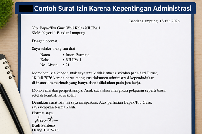 Contoh Surat Izin Karena Kepentingan Administrasi