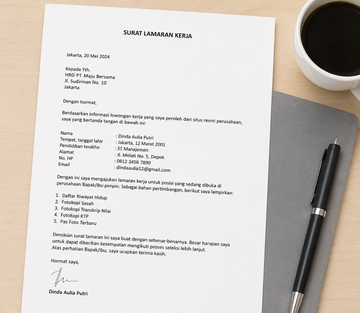 Contoh Surat Lamaran Kerja Simple