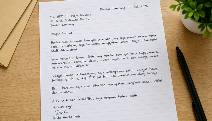 Contoh Surat Lamaran Kerja Tulis Tangan