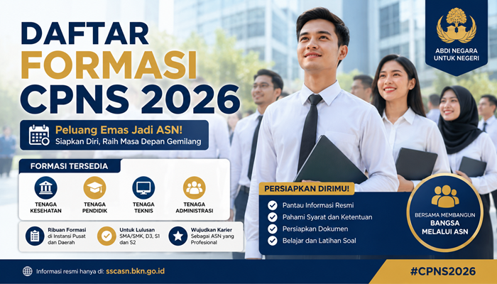 Daftar Formasi CPNS 2026 untuk Lulusan SMA, D3, dan S1