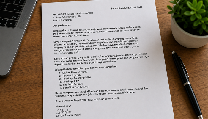 Contoh Surat Lamaran Kerja di PT